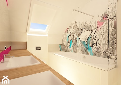 Dom na Stabłowicach - Średnia na poddaszu z lustrem z dwoma umywalkami łazienka z oknem, styl nowoczesny - zdjęcie od Pracownia Projektowa "Interior-Art"