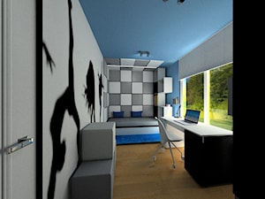 Ciechanowska, Wrocław - Średni biały szary niebieski z panelami tapicerowanymi pokój dziecka dla nastolatka dla dziewczynki, styl nowoczesny - zdjęcie od Pracownia Projektowa "Interior-Art"