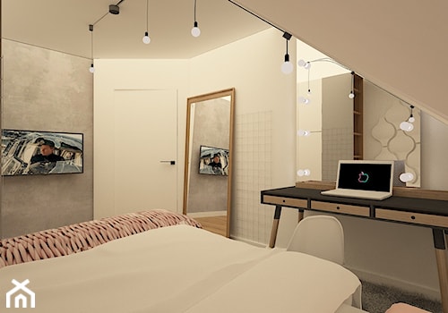 Pokój dla nastolatki - Średnia biała szara z biurkiem sypialnia na poddaszu, styl skandynawski - zdjęcie od Pracownia Projektowa "Interior-Art"