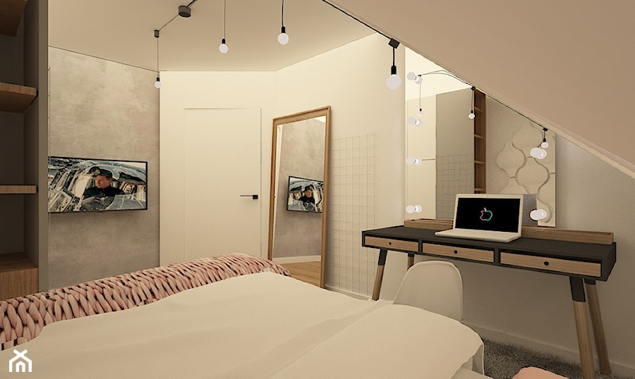 Pokój dla nastolatki - Średnia biała szara z biurkiem sypialnia na poddaszu, styl skandynawski - zdjęcie od Pracownia Projektowa "Interior-Art"
