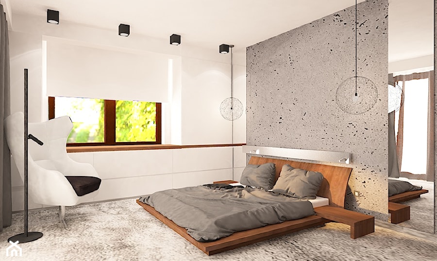 Metamorfoza sypialni - Duża biała szara sypialnia, styl nowoczesny - zdjęcie od Pracownia Projektowa "Interior-Art"