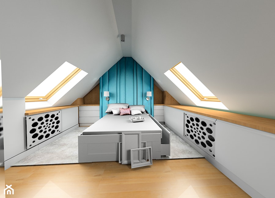 Ciechanowska, Wrocław - Średnia biała sypialnia na poddaszu, styl nowoczesny - zdjęcie od Pracownia Projektowa "Interior-Art"