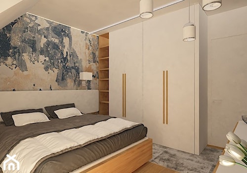 Dom w Lubinie 2 - Średnia biała szara sypialnia na poddaszu, styl nowoczesny - zdjęcie od Pracownia Projektowa "Interior-Art"