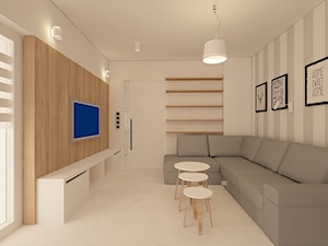 Mieszkanie na wynajem - Średni biały salon z tarasem / balkonem, styl skandynawski - zdjęcie od Pracownia Projektowa "Interior-Art"