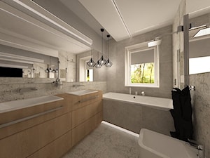 Dom w Lubinie 2 - Średnia z lustrem z dwoma umywalkami łazienka z oknem, styl nowoczesny - zdjęcie od Pracownia Projektowa "Interior-Art"
