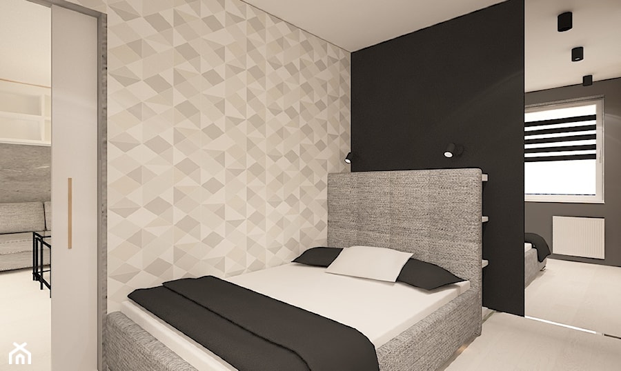 Mieszkanie na wynajem_2 - Mała czarna szara sypialnia, styl nowoczesny - zdjęcie od Pracownia Projektowa "Interior-Art"