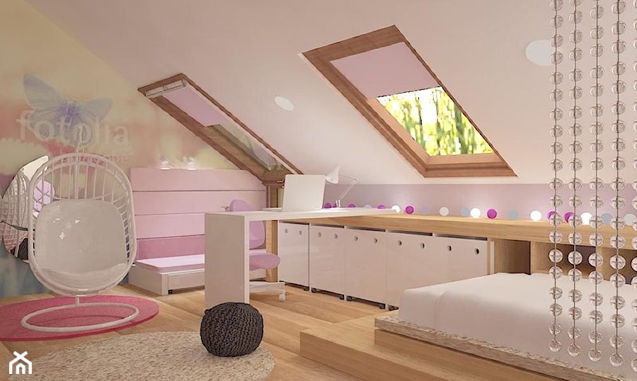 Dom na Maślicach - Duży biały różowy pokój dziecka dla dziecka dla dziewczynki, styl nowoczesny - zdjęcie od Pracownia Projektowa "Interior-Art"