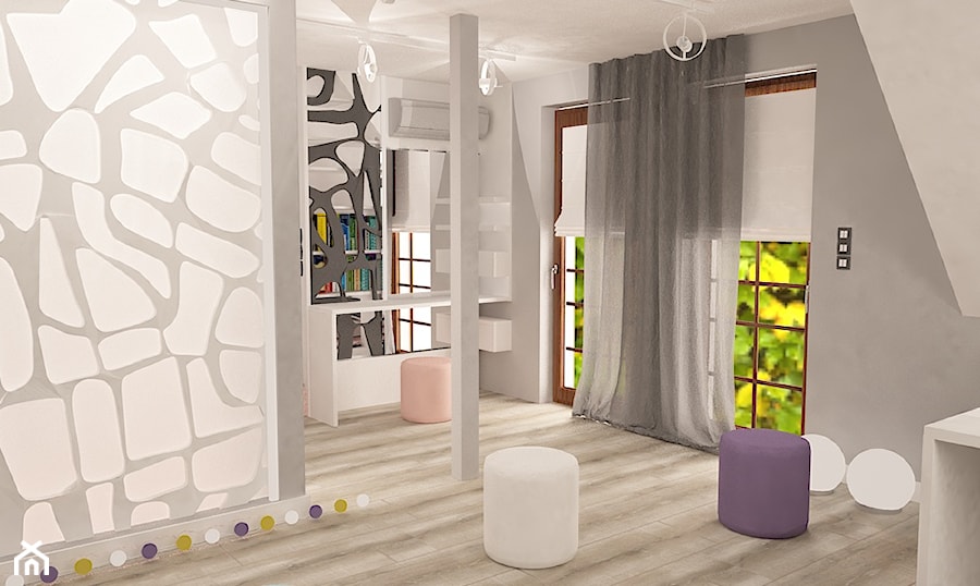 Remont pokoju nastolatki - Średni biały szary pokój dziecka, styl nowoczesny - zdjęcie od Pracownia Projektowa "Interior-Art"