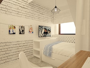 Pokój nastolatki _2 - Mały biały pokój dziecka dla nastolatka dla chłopca dla dziewczynki, styl skandynawski - zdjęcie od Pracownia Projektowa "Interior-Art"