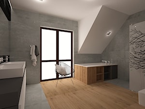 Dom w Ozorzycach - Duża na poddaszu z dwoma umywalkami z punktowym oświetleniem łazienka z oknem, s ... - zdjęcie od Pracownia Projektowa "Interior-Art"