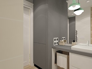 Mieszkanie na Suwalskiej - Mała bez okna z lustrem z punktowym oświetleniem łazienka, styl skandynawski - zdjęcie od Pracownia Projektowa "Interior-Art"
