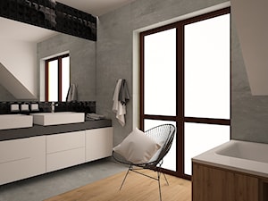 Dom w Ozorzycach - Duża na poddaszu z lustrem z dwoma umywalkami z punktowym oświetleniem łazienka z ... - zdjęcie od Pracownia Projektowa "Interior-Art"