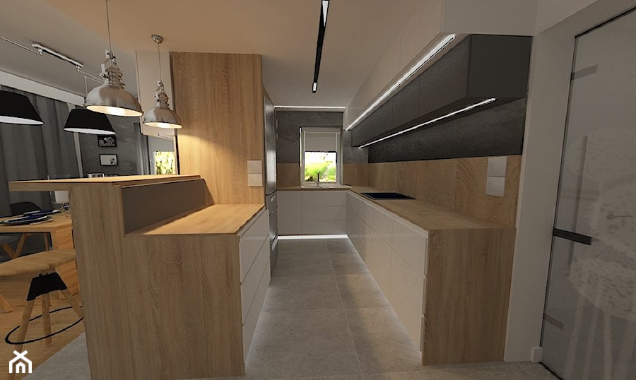 Dom w Lubinie 2 - Średnia otwarta z zabudowaną lodówką kuchnia w kształcie litery u z oknem, styl nowoczesny - zdjęcie od Pracownia Projektowa "Interior-Art"