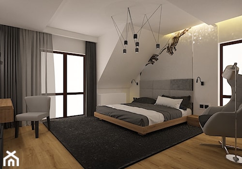Dom w Ozorzycach - Duża biała sypialnia na poddaszu, styl nowoczesny - zdjęcie od Pracownia Projektowa "Interior-Art"