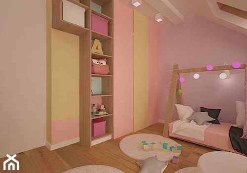 Dom w Lubinie 2 - Średni beżowy różowy żółty pokój dziecka dla dziecka dla dziewczynki, styl nowoczesny - zdjęcie od Pracownia Projektowa "Interior-Art"