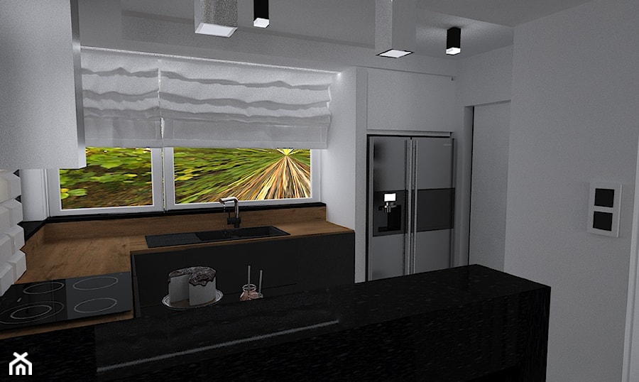 Dom w Oleśnicy - Średnia zamknięta szara z zabudowaną lodówką z nablatowym zlewozmywakiem kuchnia w kształcie litery u z oknem, styl nowoczesny - zdjęcie od Pracownia Projektowa "Interior-Art"