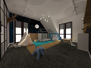 Dom w Ozorzycach - Duży biały czarny szary niebieski pokój dziecka dla dziecka dla chłopca, styl no ... - zdjęcie od Pracownia Projektowa "Interior-Art"