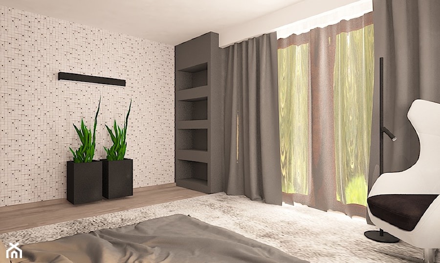 Metamorfoza sypialni - Duża biała czarna sypialnia, styl nowoczesny - zdjęcie od Pracownia Projektowa "Interior-Art"