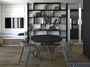 Mała biała czarna jadalnia w salonie, styl glamour - zdjęcie od Schemat