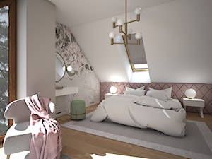 Sypialnia Glamour - Średnia biała szara sypialnia na poddaszu, styl glamour - zdjęcie od Schemat