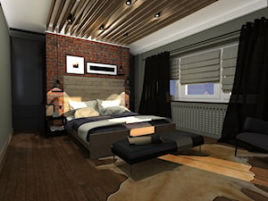 Duża czarna szara sypialnia, styl rustykalny - zdjęcie od Schemat