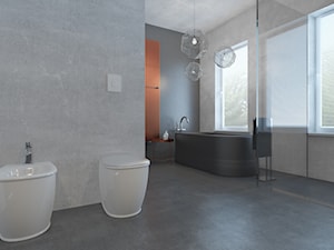 Miedź - Średnia na poddaszu z marmurową podłogą łazienka z oknem, styl nowoczesny - zdjęcie od Schemat