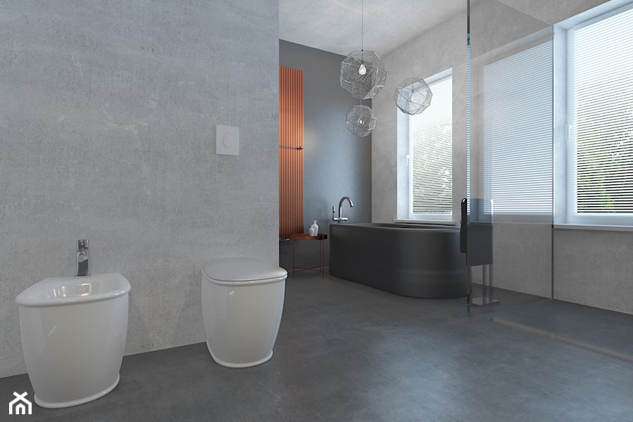 Miedź - Średnia na poddaszu z marmurową podłogą łazienka z oknem, styl nowoczesny - zdjęcie od Schemat