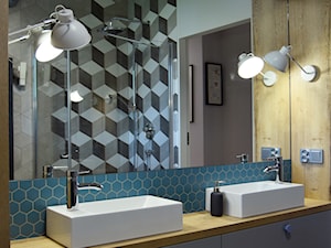 Mieszkanie Kolor - Bez okna z lustrem z dwoma umywalkami łazienka, styl nowoczesny - zdjęcie od Schemat