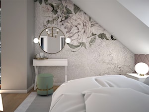 Sypialnia Glamour - Mała biała szara sypialnia na poddaszu, styl glamour - zdjęcie od Schemat