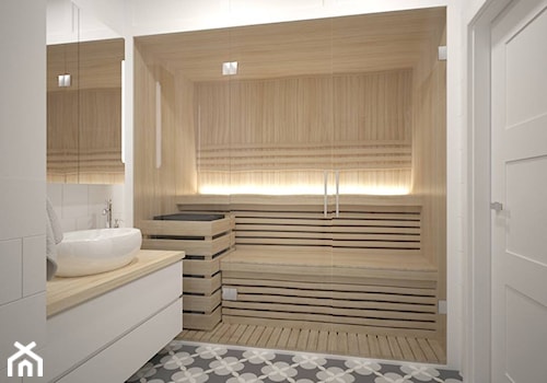 Łazienka z sauną - Średnia bez okna łazienka, styl skandynawski - zdjęcie od Schemat