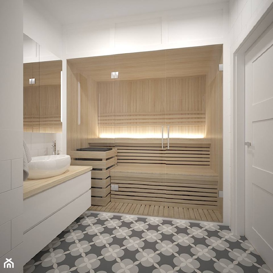 Łazienka z sauną - Średnia bez okna łazienka, styl skandynawski - zdjęcie od Schemat