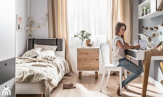 minimalistyczny pokój dziecka, pokój dziecka w stylu skandynawskim, łóżko z odpinanym zagłówkiem