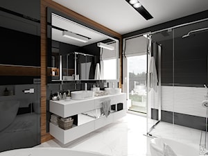 NOWOCZESNY SEGMENT - Średnia na poddaszu z dwoma umywalkami łazienka z oknem, styl nowoczesny - zdjęcie od PEKA STUDIO