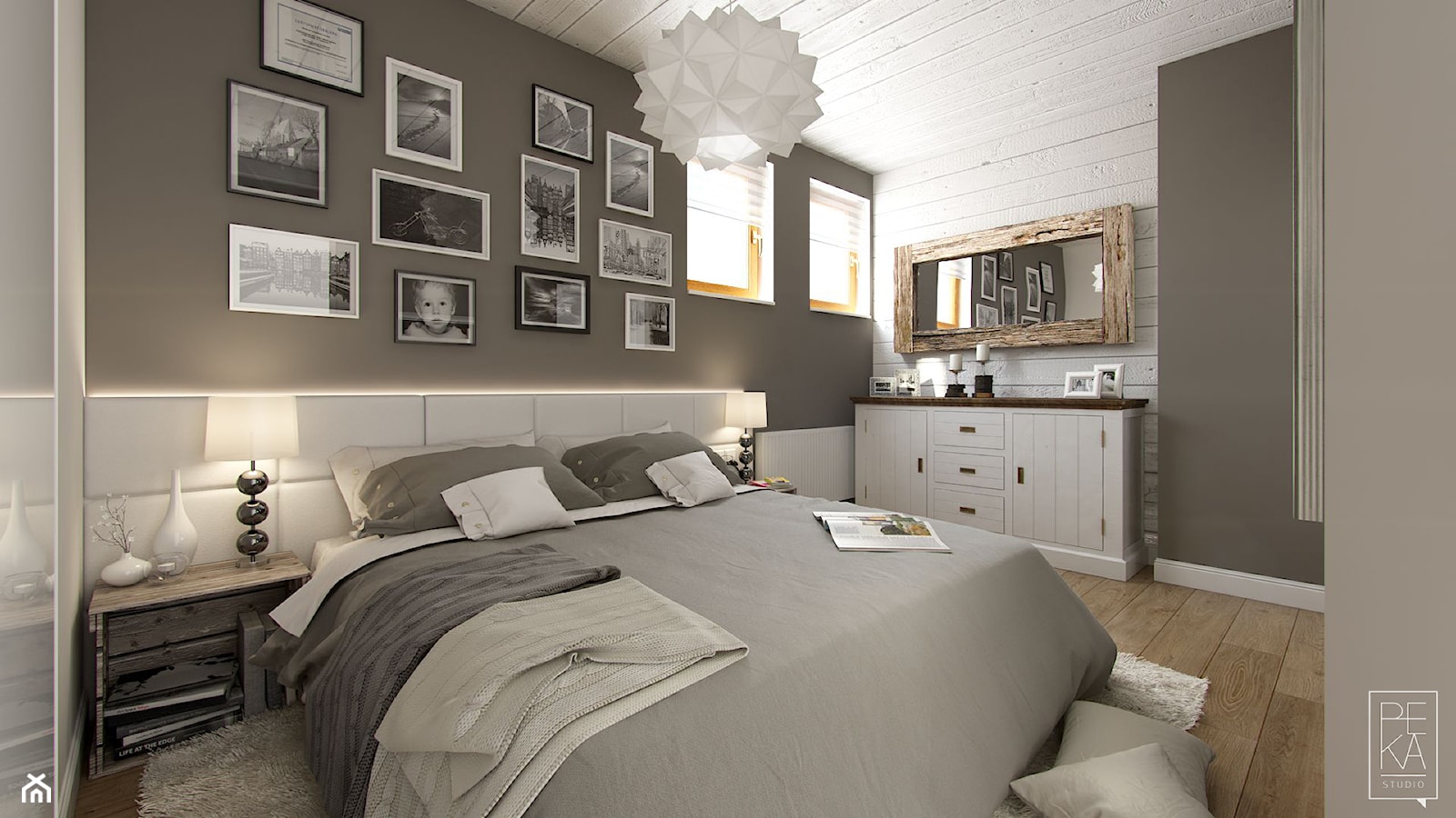 PORTFOLIO - Średnia biała szara sypialnia, styl rustykalny - zdjęcie od PEKA STUDIO - Homebook
