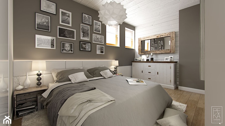 PORTFOLIO - Średnia biała szara sypialnia, styl rustykalny - zdjęcie od PEKA STUDIO