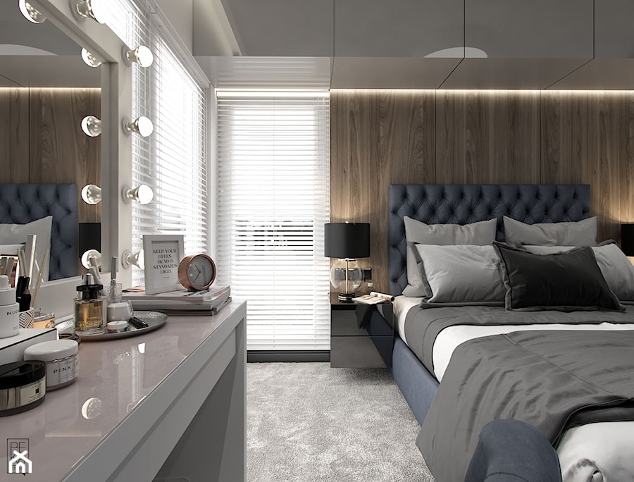 NOWOCZESNY SEGMENT - Średnia brązowa sypialnia, styl glamour - zdjęcie od PEKA STUDIO