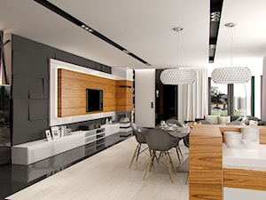 DOM W STYLU GLAMOUR - Średni biały szary salon z kuchnią z jadalnią, styl glamour - zdjęcie od PEKA STUDIO