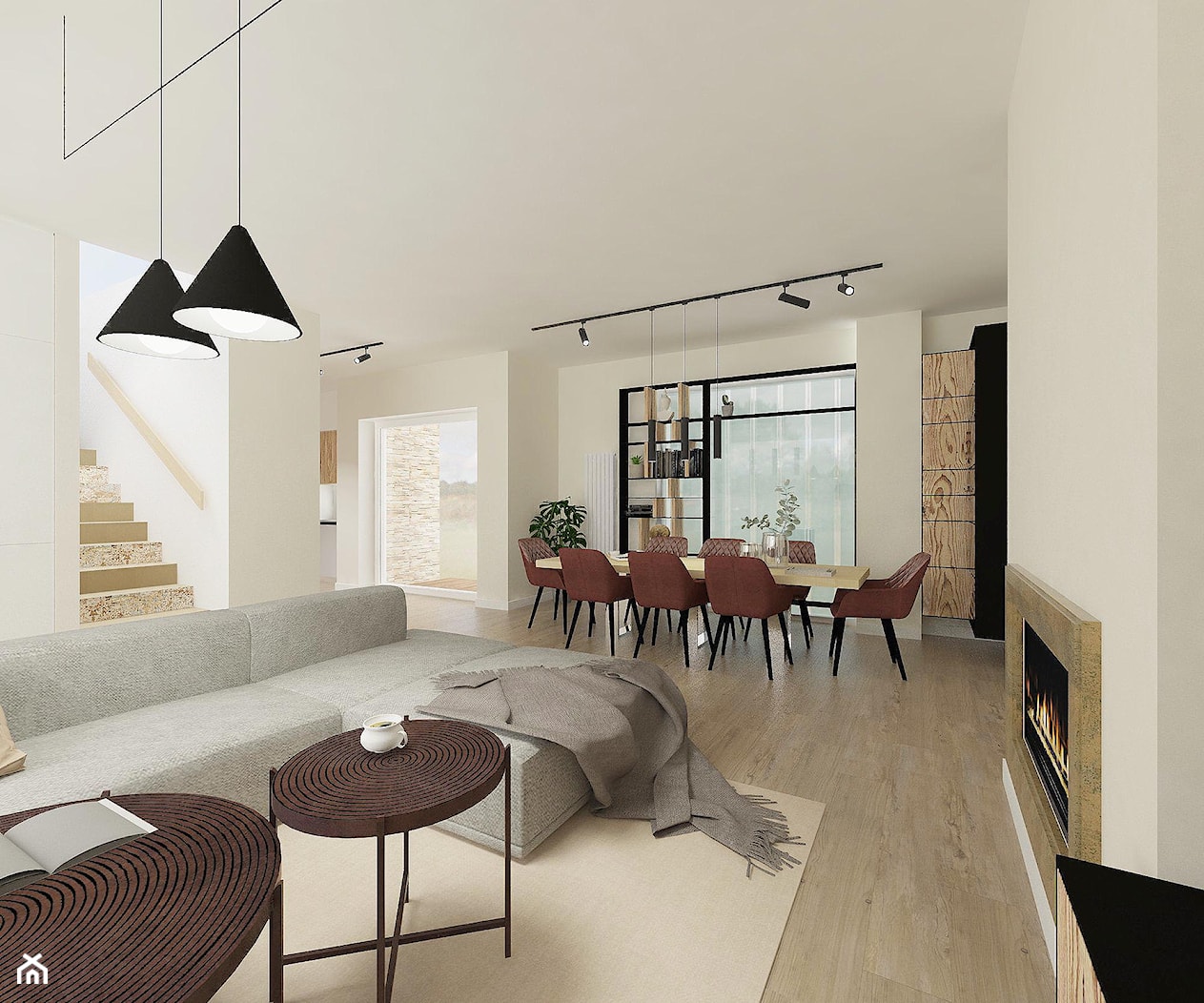 aranżacja przestrzeni prywatnej - Duży biały salon z jadalnią, styl nowoczesny - zdjęcie od architekt Karolina Radoń - Homebook