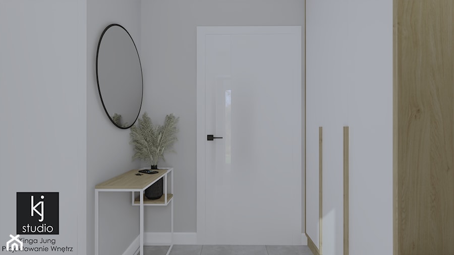 Biały przedpokój (Dom w Malinówkach) - Hol / przedpokój, styl nowoczesny - zdjęcie od KJ Studio Projektowanie wnętrz