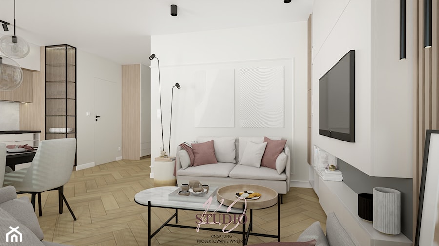 Salon modern classic (Mieszkanie w Kętach) - Salon, styl nowoczesny - zdjęcie od KJ Studio Projektowanie wnętrz