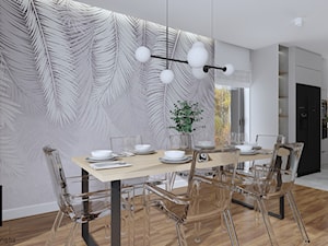 Salon z granatową sofą (Dom w Malinówkach) - Jadalnia, styl nowoczesny - zdjęcie od KJ Studio Projektowanie wnętrz