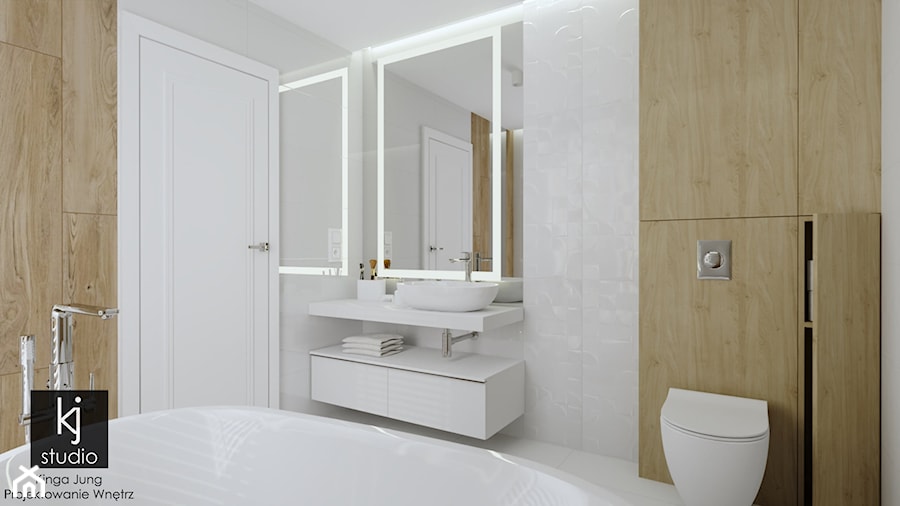 Jasna łazienka z wanną - Łazienka, styl skandynawski - zdjęcie od KJ Studio Projektowanie wnętrz