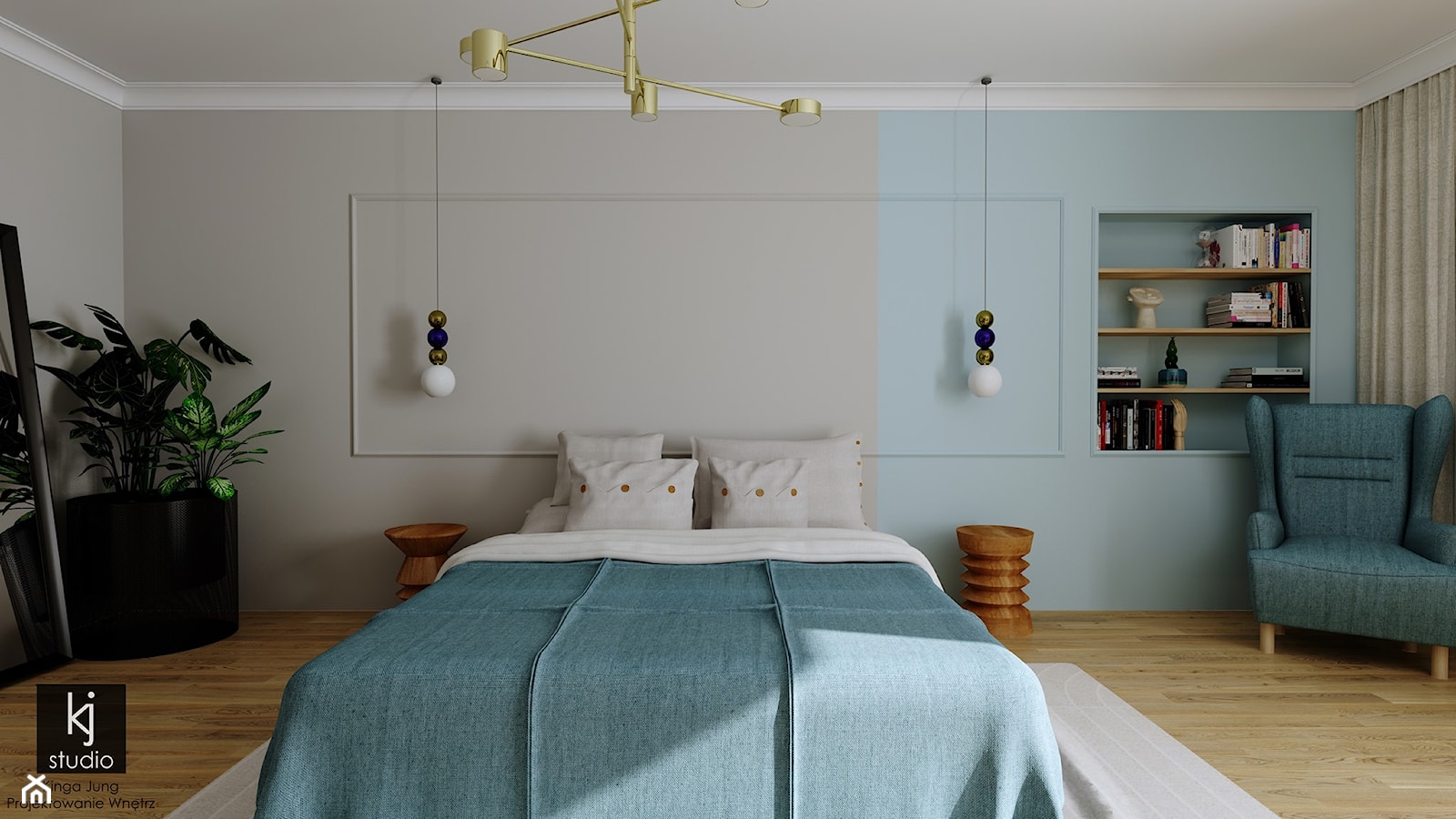 Sypialnia w błękicie i różu - Sypialnia, styl nowoczesny - zdjęcie od KJ Studio Projektowanie wnętrz - Homebook
