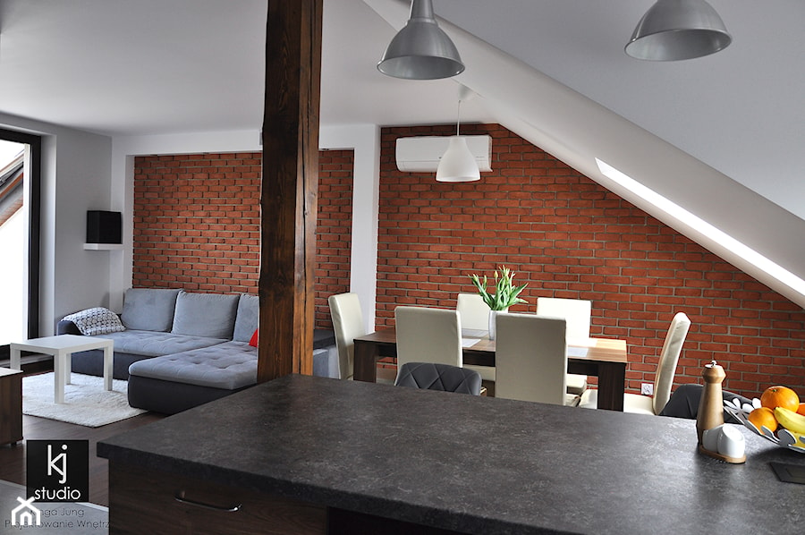 Mieszkanie na poddaszu 65m2 - realizacja - Salon, styl nowoczesny - zdjęcie od KJ Studio Projektowanie wnętrz