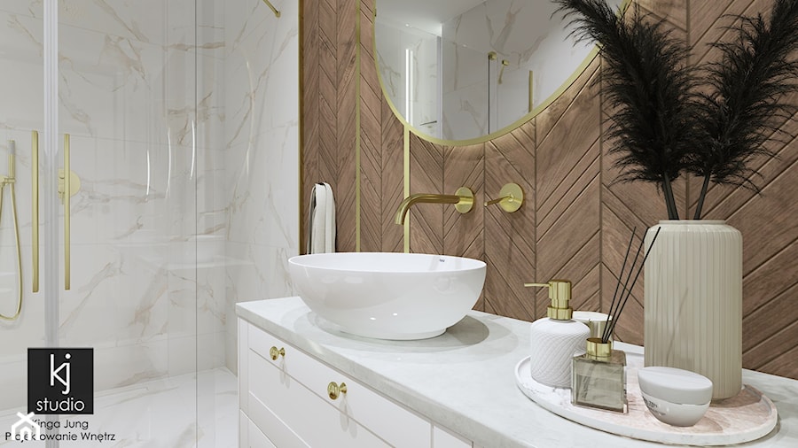Nowoczesna łazienka (Dom w Warszawie) - Średnia z lustrem łazienka, styl nowoczesny - zdjęcie od KJ Studio Projektowanie wnętrz