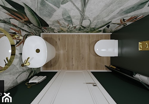 Toaleta z tapetą - Mała z lustrem z punktowym oświetleniem łazienka, styl nowoczesny - zdjęcie od KJ Studio Projektowanie wnętrz