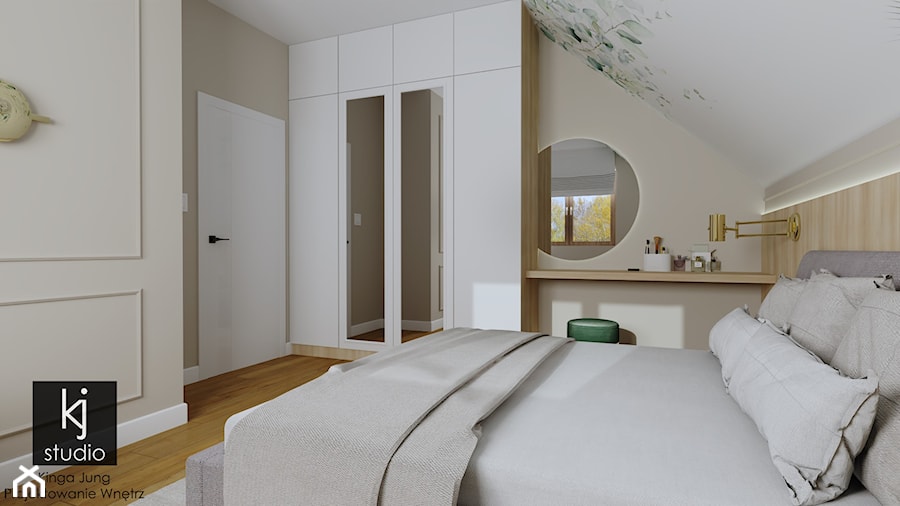 Sypialnia na poddaszu (Dom w Malinówkach) - Sypialnia, styl nowoczesny - zdjęcie od KJ Studio Projektowanie wnętrz