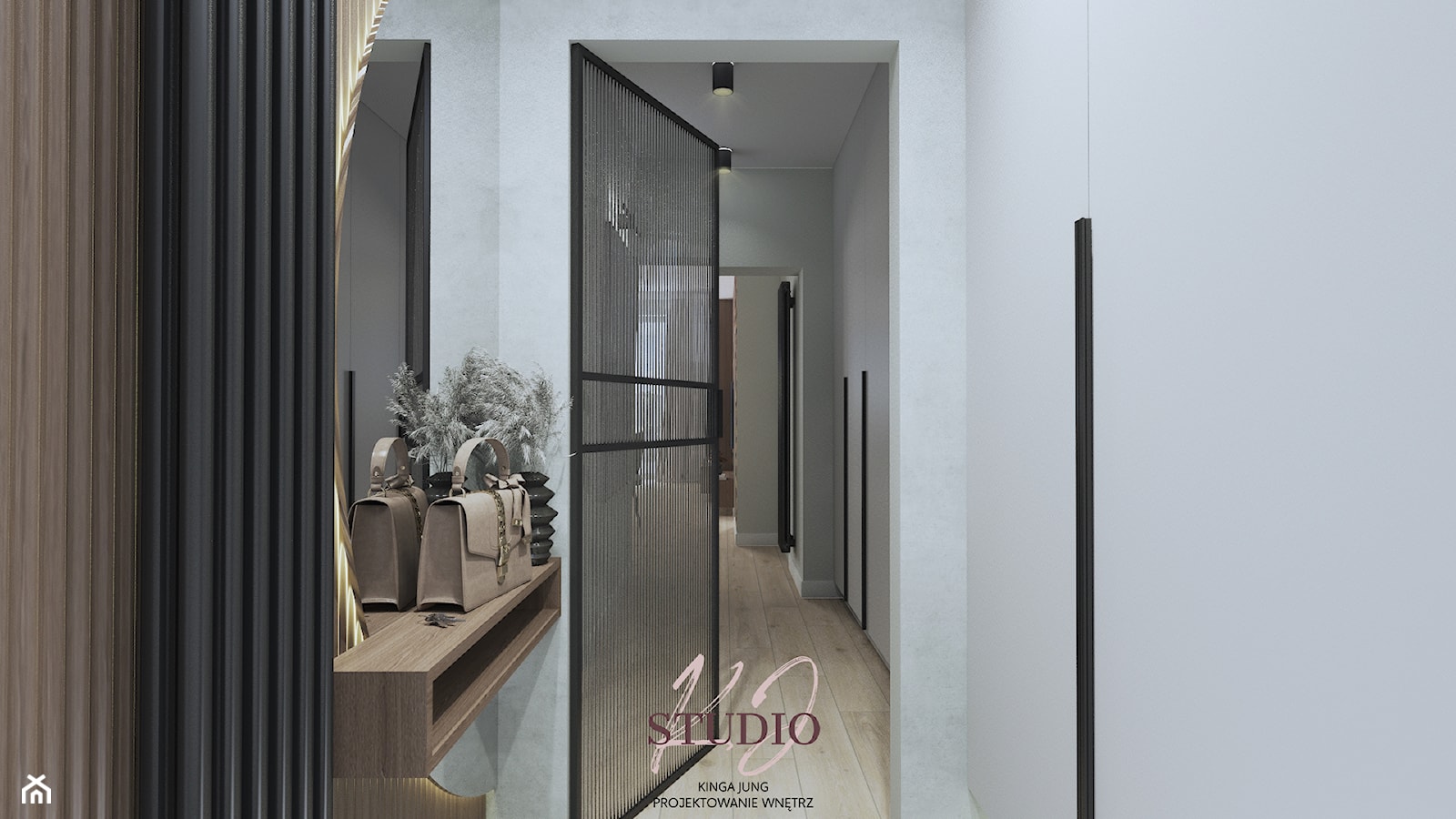 Przytulne i eleganckie mieszkanie - przedpokój (Oświęcim) - Hol / przedpokój, styl nowoczesny - zdjęcie od KJ Studio Projektowanie wnętrz - Homebook