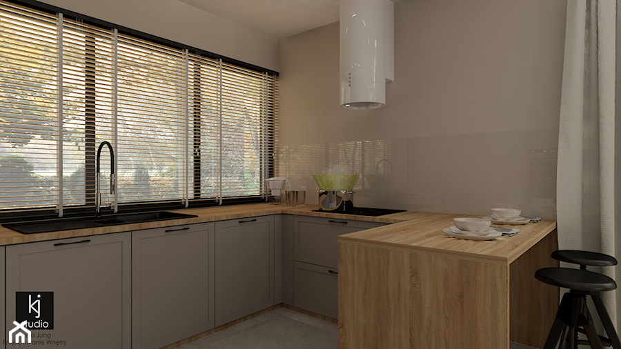Parter w domu jednorodzinnym w odcieniach taupe - Kuchnia, styl skandynawski - zdjęcie od KJ Studio Projektowanie wnętrz