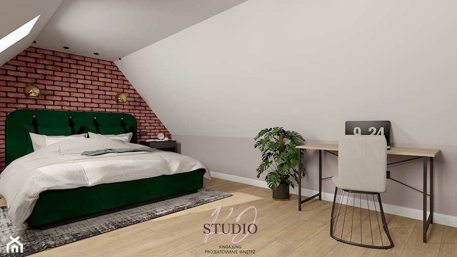 Sypialnia na poddaszu w industrialnym stylu (Oświęcim) - Sypialnia, styl industrialny - zdjęcie od KJ Studio Projektowanie wnętrz